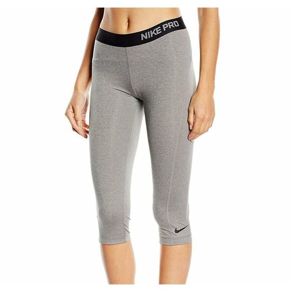 Nike Pro Small Gray Cool Capri Training Tights Black Waistband - Picture 1 of 6